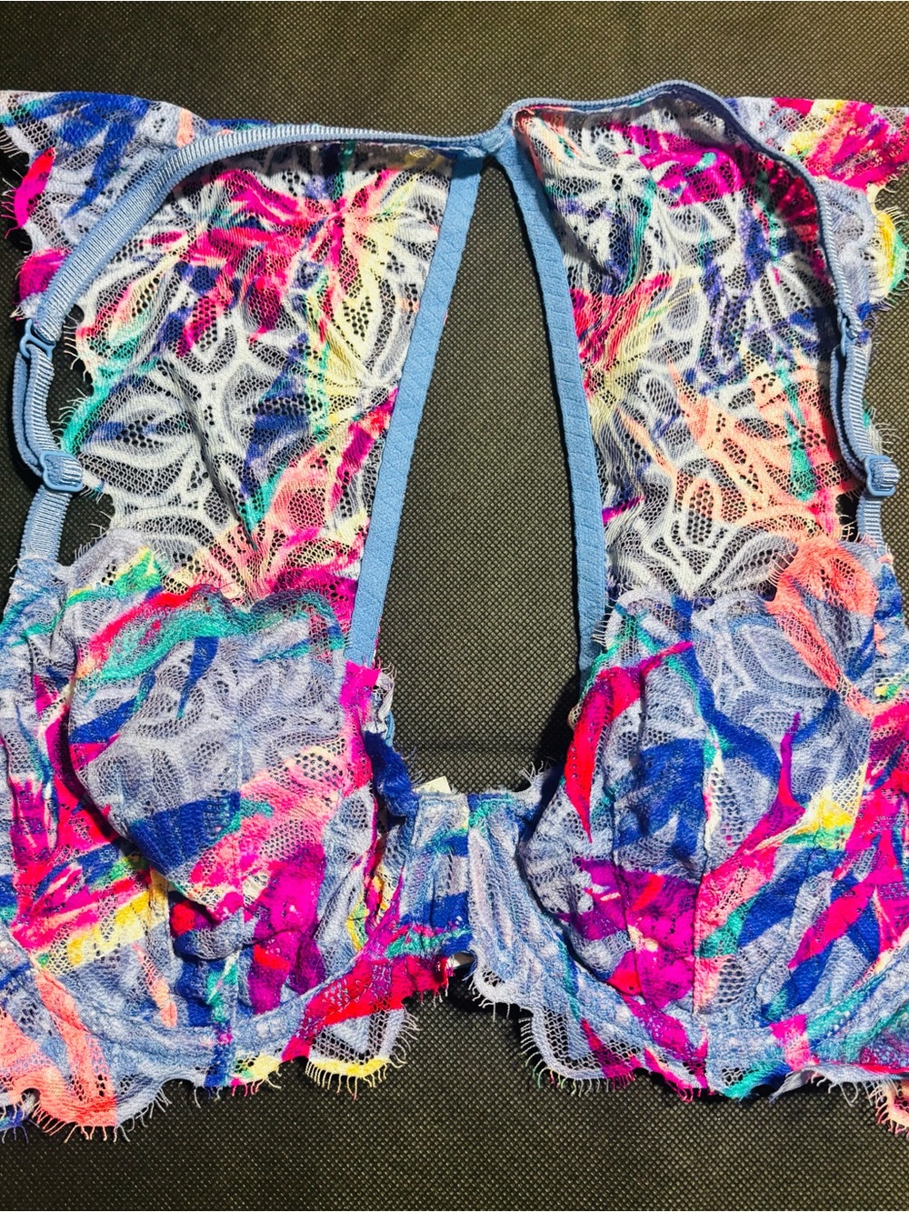 Victorias Secret Pink Tropical Floral Lace Bralette 32D, Under Wire, No padding